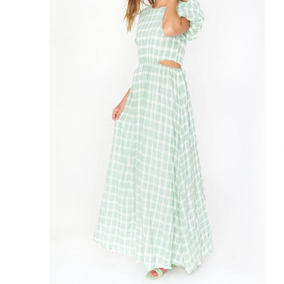 Show Me Your Mumu Eloise Plaid Cut-Out Green Maxi Dress Size XS - Picture 3 of 12